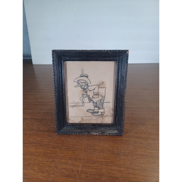 Antique Folk Art Pencil Drawing 5x6 Framed Late 1800s Early 1900s - Picture 1 of 14